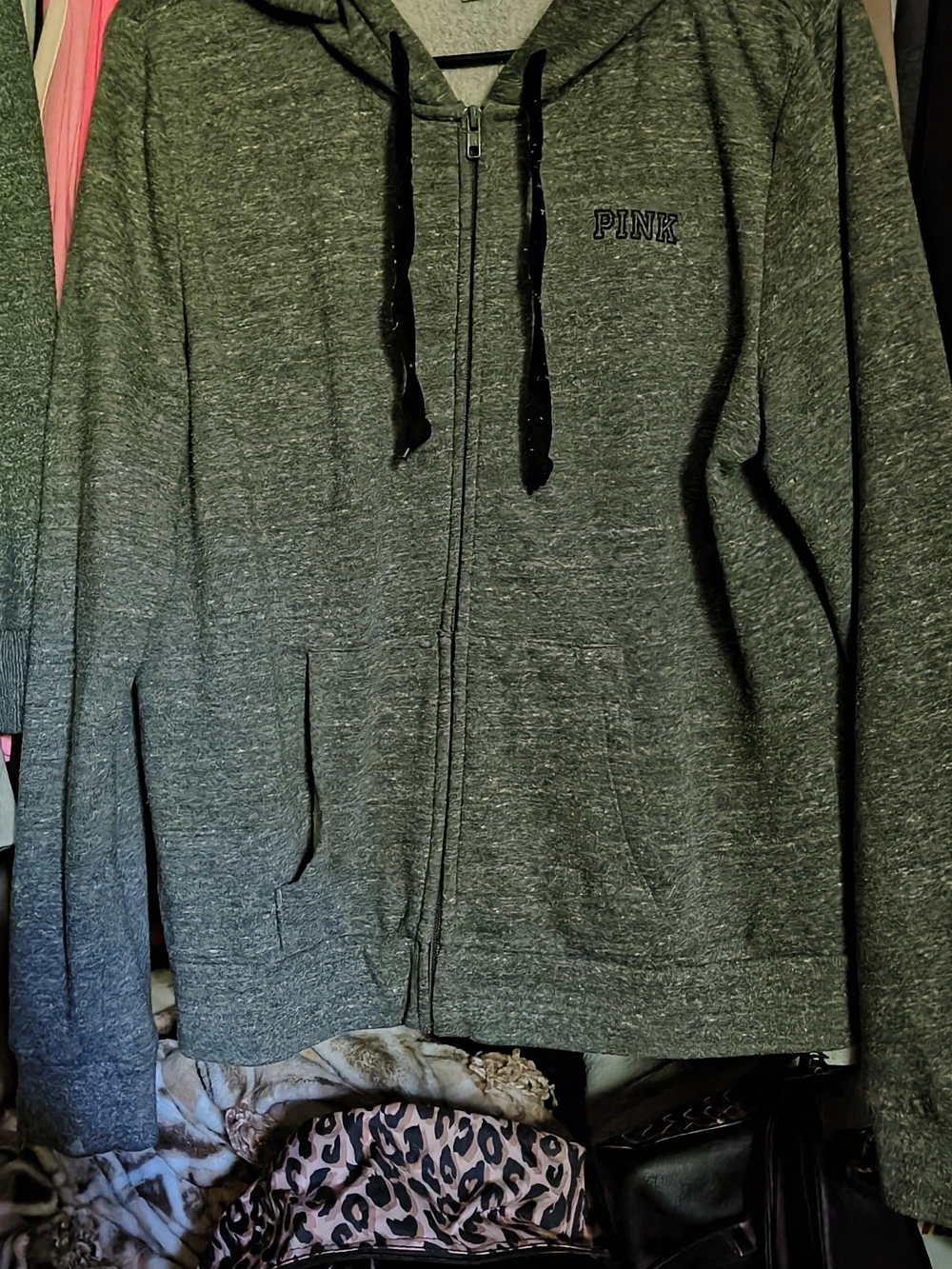 PINK Victoria's Secret Heather Olive Green Full-Zip Hoodie